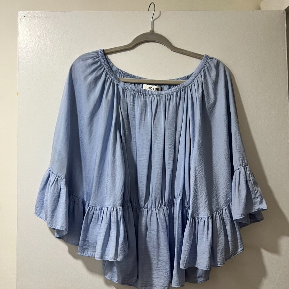 Do+Be Light Blue Off-Shoulder Ruffle Blouse – Size L 💙✨ - Picture 7 of 12